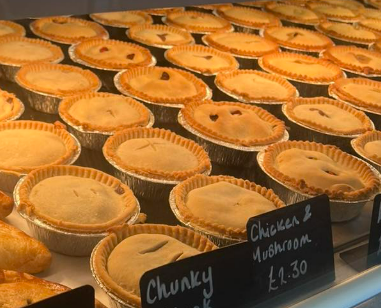 Homemade hot pies at Whittles Bakery, Wigan